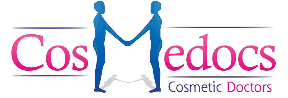 Original Cosmedocs Cosmetic Doctors logo from 2006-2007 — two stylised figures linking through the letter M