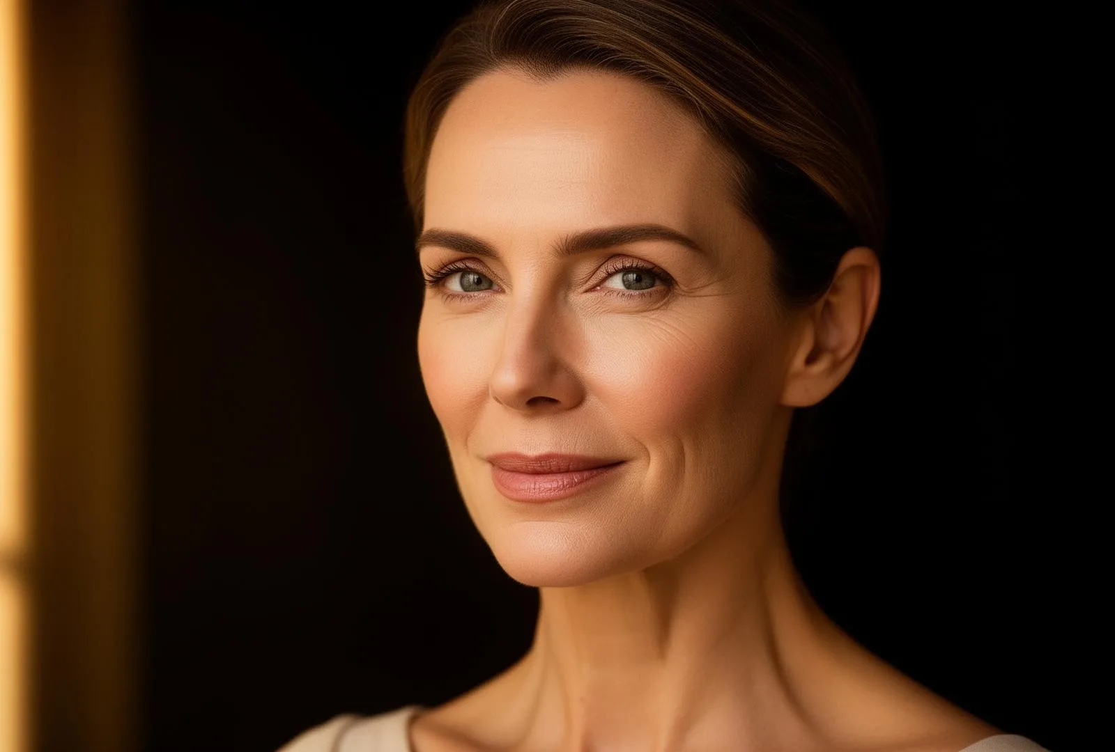 Naturally refreshed forehead and brow on an editorial portrait under soft Harley Street consulting-room light