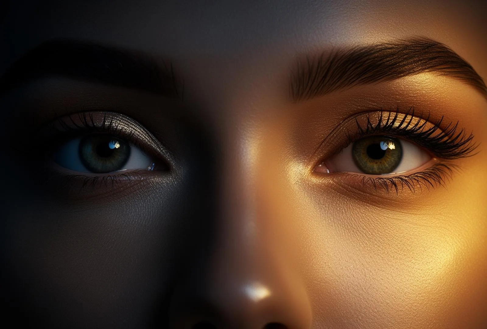 Close-up of beautiful eyes with dramatic chiaroscuro lighting