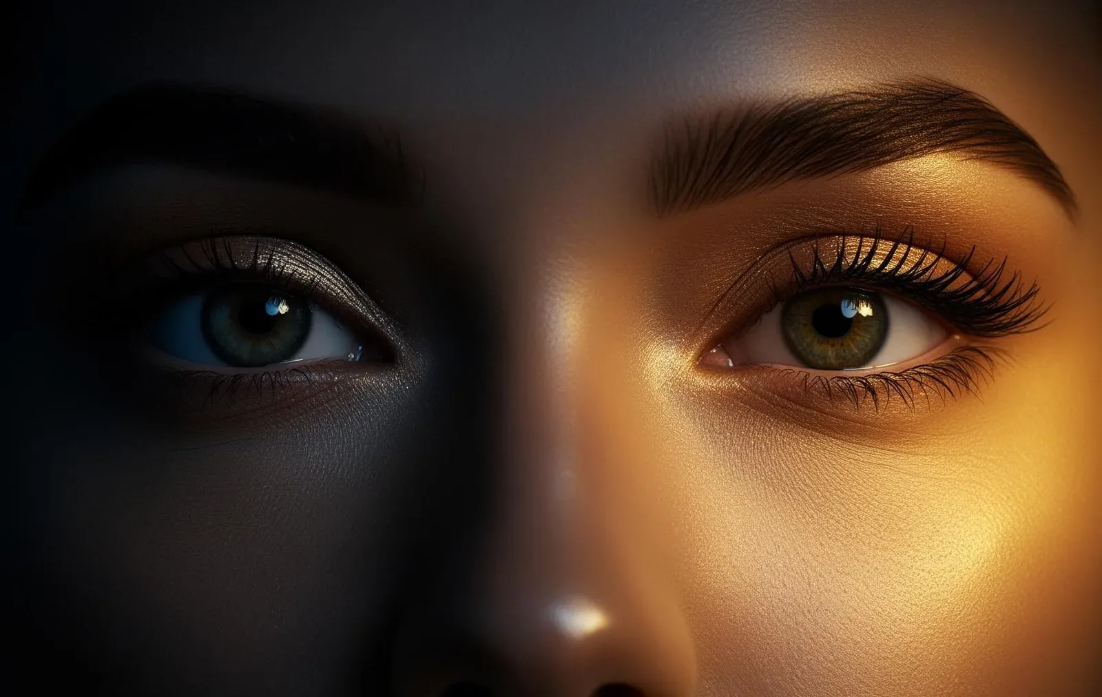 Close-up of beautiful eyes with dramatic chiaroscuro lighting