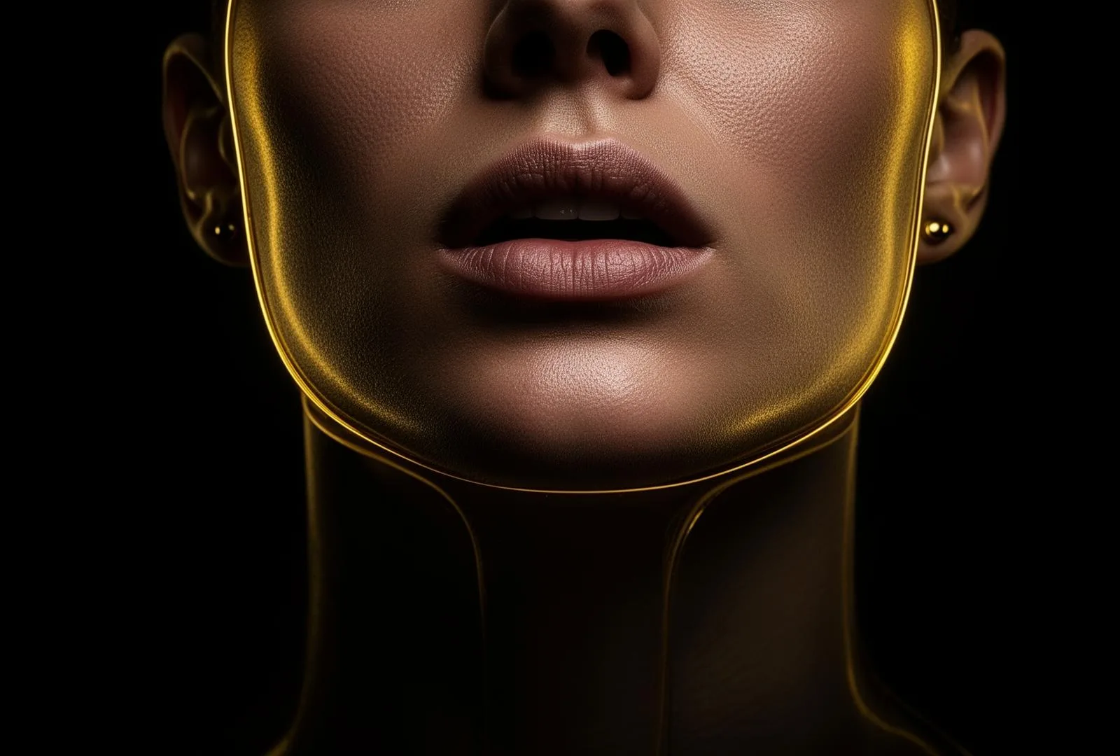 Dramatic editorial portrait of a clenched jaw illustrating bruxism and masseter tension