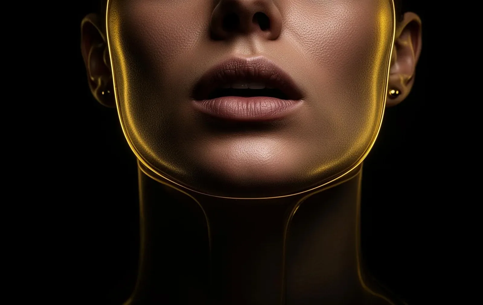 Dramatic editorial portrait of a clenched jaw illustrating bruxism and masseter tension