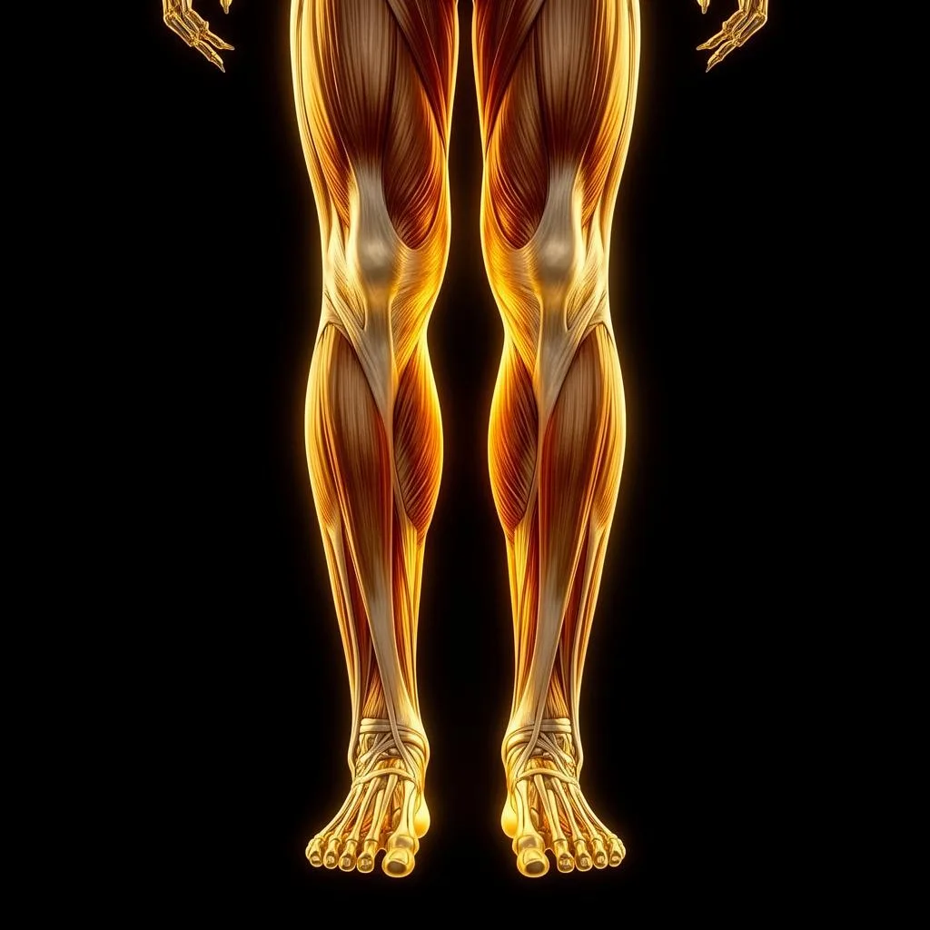Anatomical illustration of calf gastrocnemius muscle in luxury gold — Calf Reduction Botox at CosmeDocs