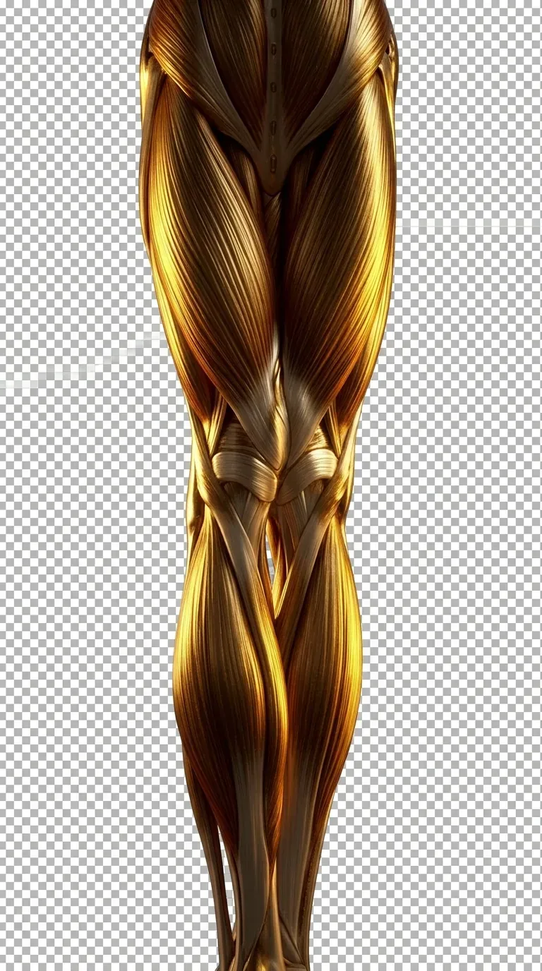 Anatomical illustration of calf gastrocnemius muscle in luxury gold — Calf Reduction Botox at Cosmedocs