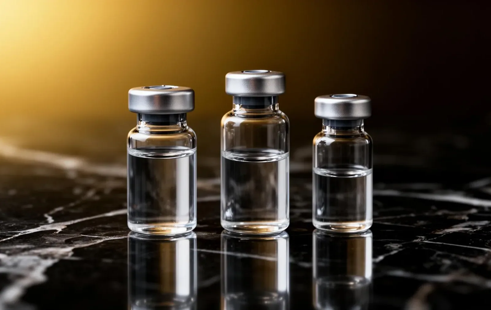 Three glass medical vials representing 25, 50 and 100 unit Botox dosing for axillary hyperhidrosis — Cosmedocs Harley Street