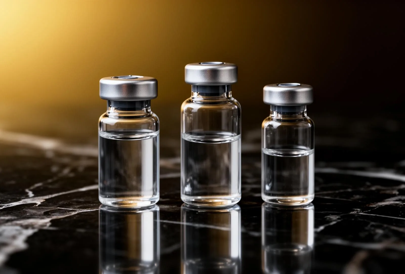 Three glass medical vials representing 25, 50 and 100 unit Botox dosing for axillary hyperhidrosis — Cosmedocs Harley Street