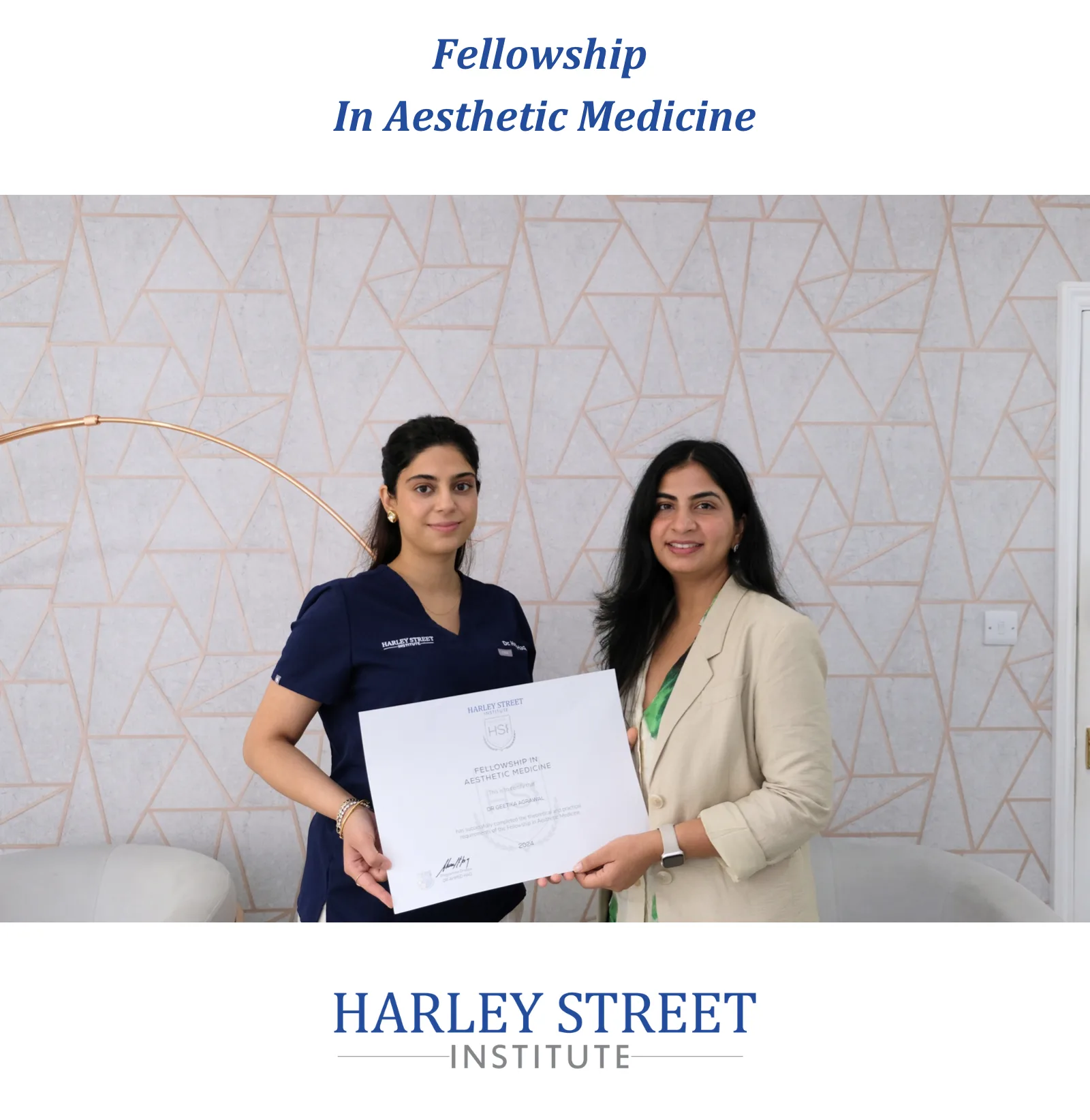 Dr. Geetika receiving Fellowship certificate at Harley Street Institute