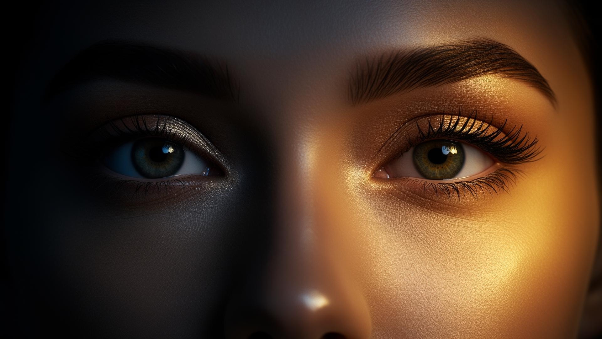Close-up of beautiful eyes with dramatic chiaroscuro lighting