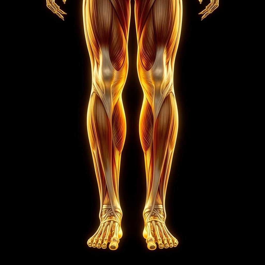 Anatomical illustration of calf gastrocnemius muscle in luxury gold — Calf Reduction Botox at CosmeDocs