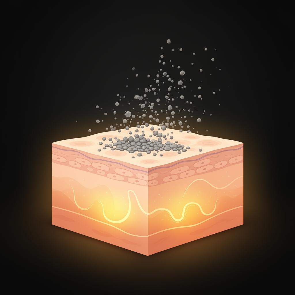 Clinical diagram showing dead skin cells being removed during a skin peel treatment