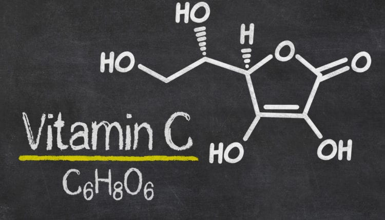Blackboard with the chemical formula of Vitamin C