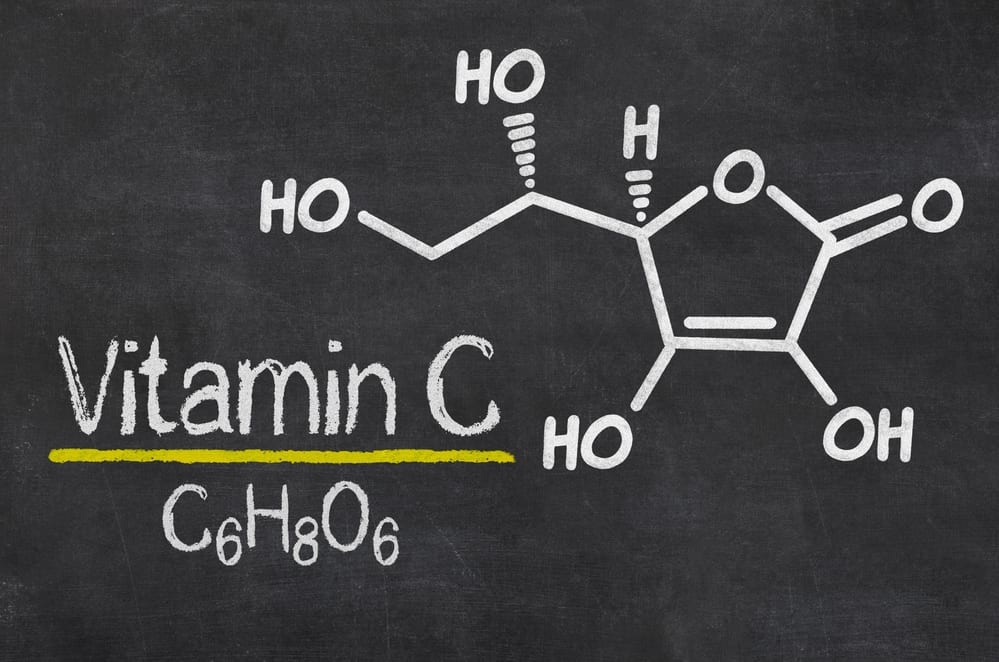 Blackboard with the chemical formula of Vitamin C