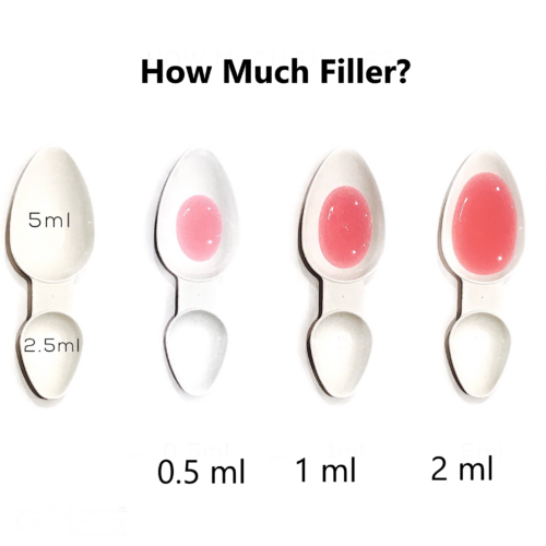 This image illustrates the volume of 1ml of filler in comparison to a spoon.